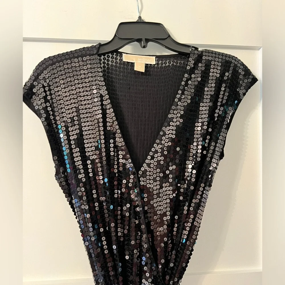 Michael Kors Black Sequin Wrap Dress (Size: M) - Picture 3 of 8